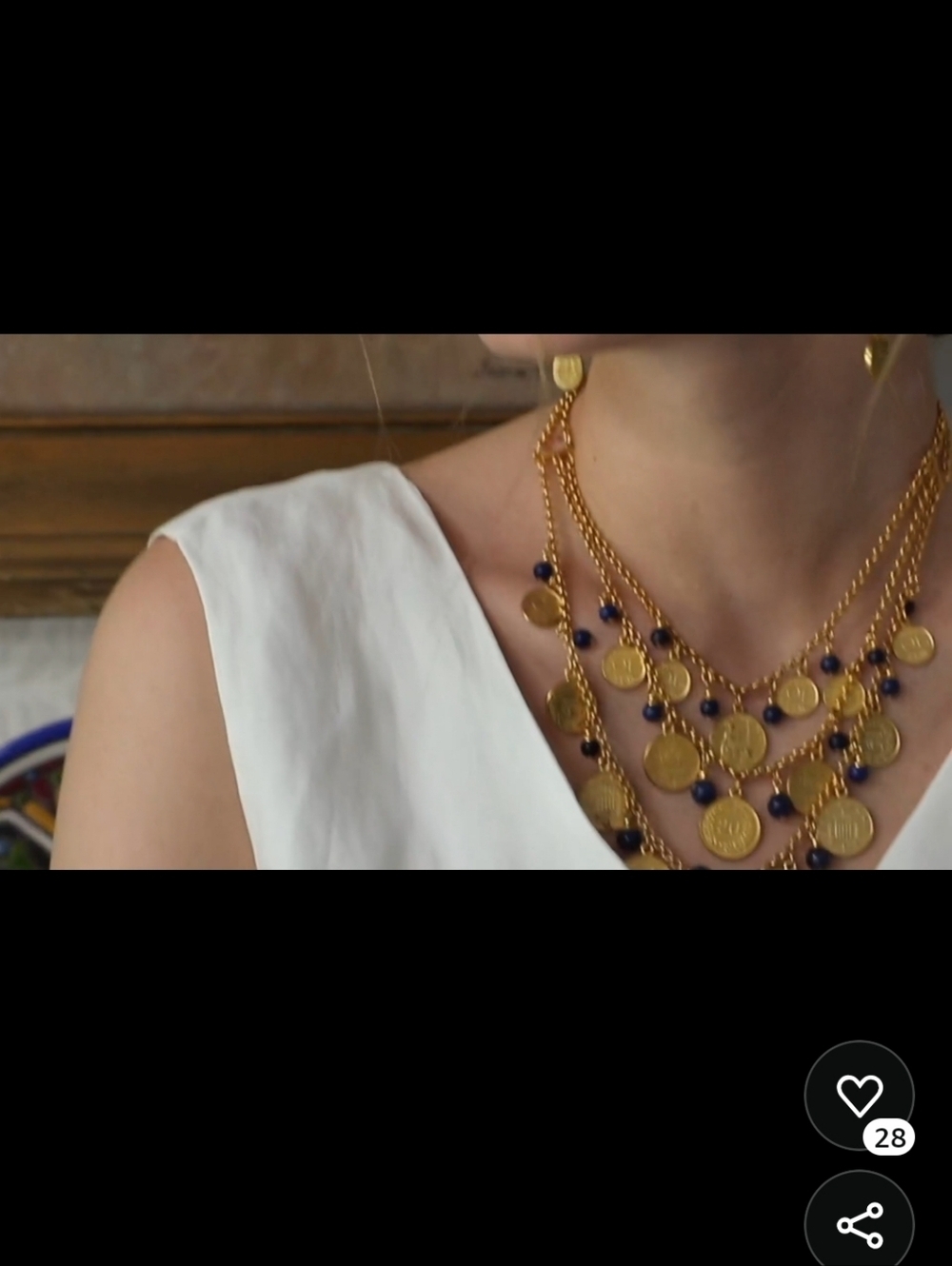 New Ben-Amun Roman Coins Gold Plated & Stone Lapis Statement Necklace NWT